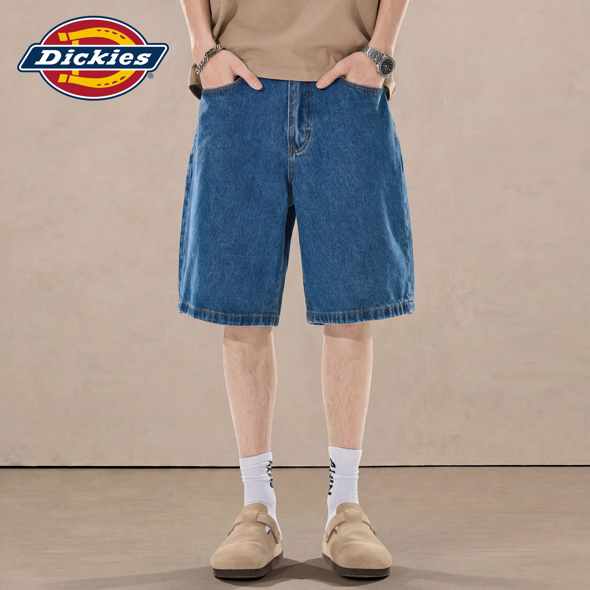 Dickies帝酷适牛仔短裤男夏季美式潮牌宽松纯棉水洗直筒五分裤子M