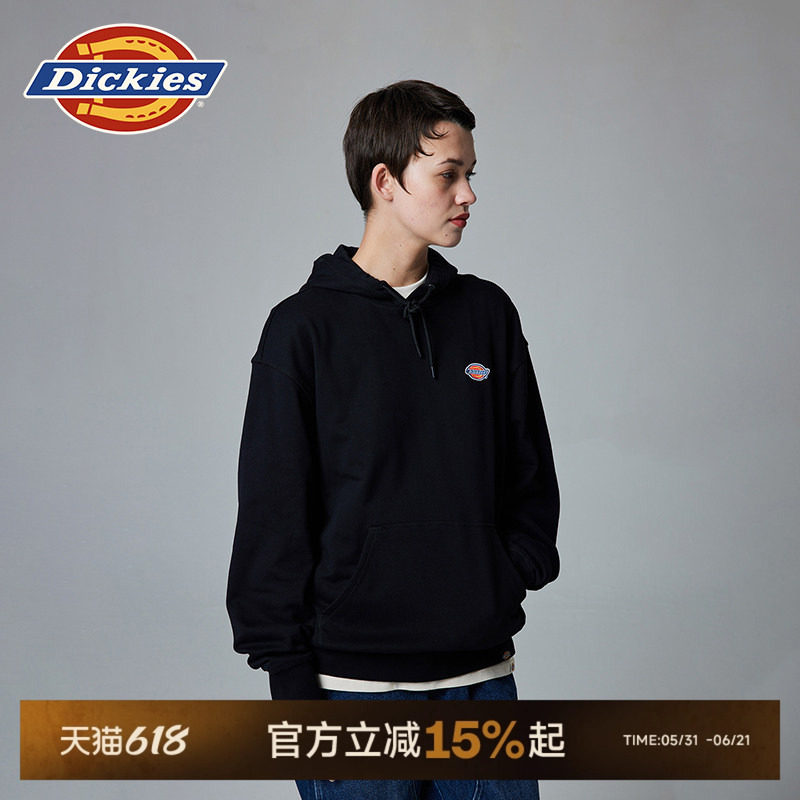 Dickies帝酷适logo贴布绣春秋休闲连帽毛圈美式卫衣宽松男女情侣J