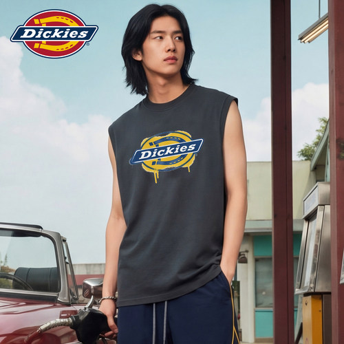 Dickies帝酷适坎肩外穿纯棉背心男夏季休闲潮牌印花上衣无袖T恤M