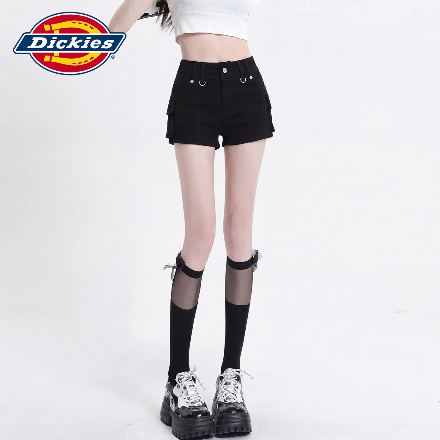 Dickies帝酷适美式黑色牛仔短裤女夏季设计感显瘦弹力紧身热裤子Y