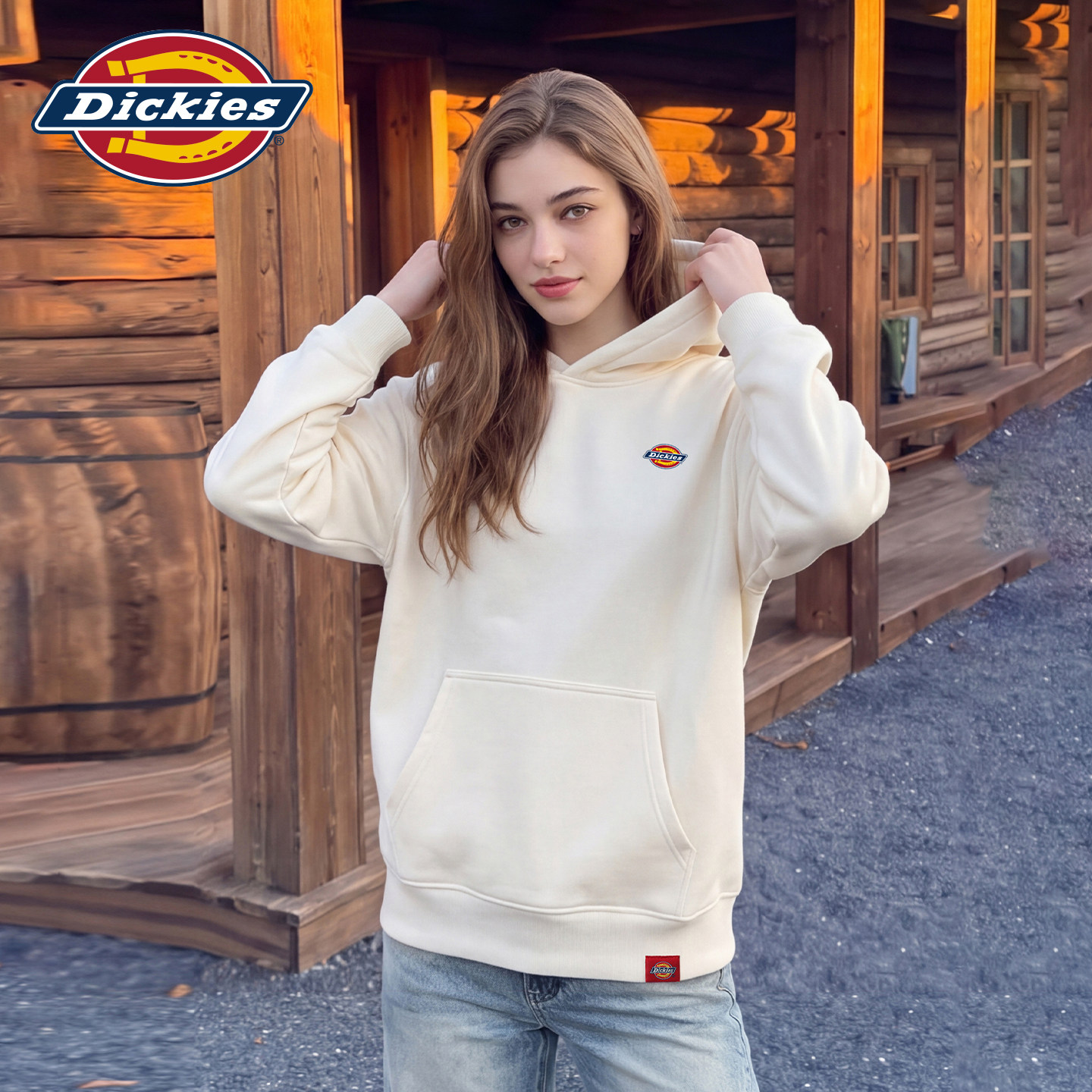 Dickies帝酷适美式风连帽卫衣女2026秋季宽松休闲设计感潮牌上衣m