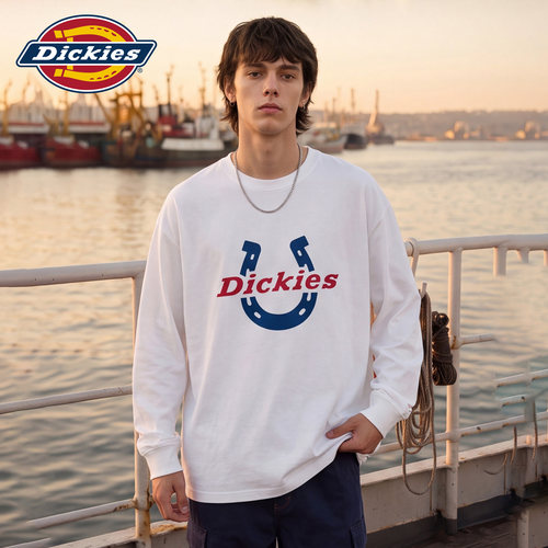 Dickies帝酷适潮牌logo印花纯棉长袖T恤男士秋季青少年休闲上衣M