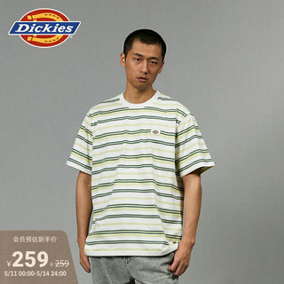 Dickies24春夏新款小logo休闲条纹短袖纯棉T恤宽松内搭男女情侣