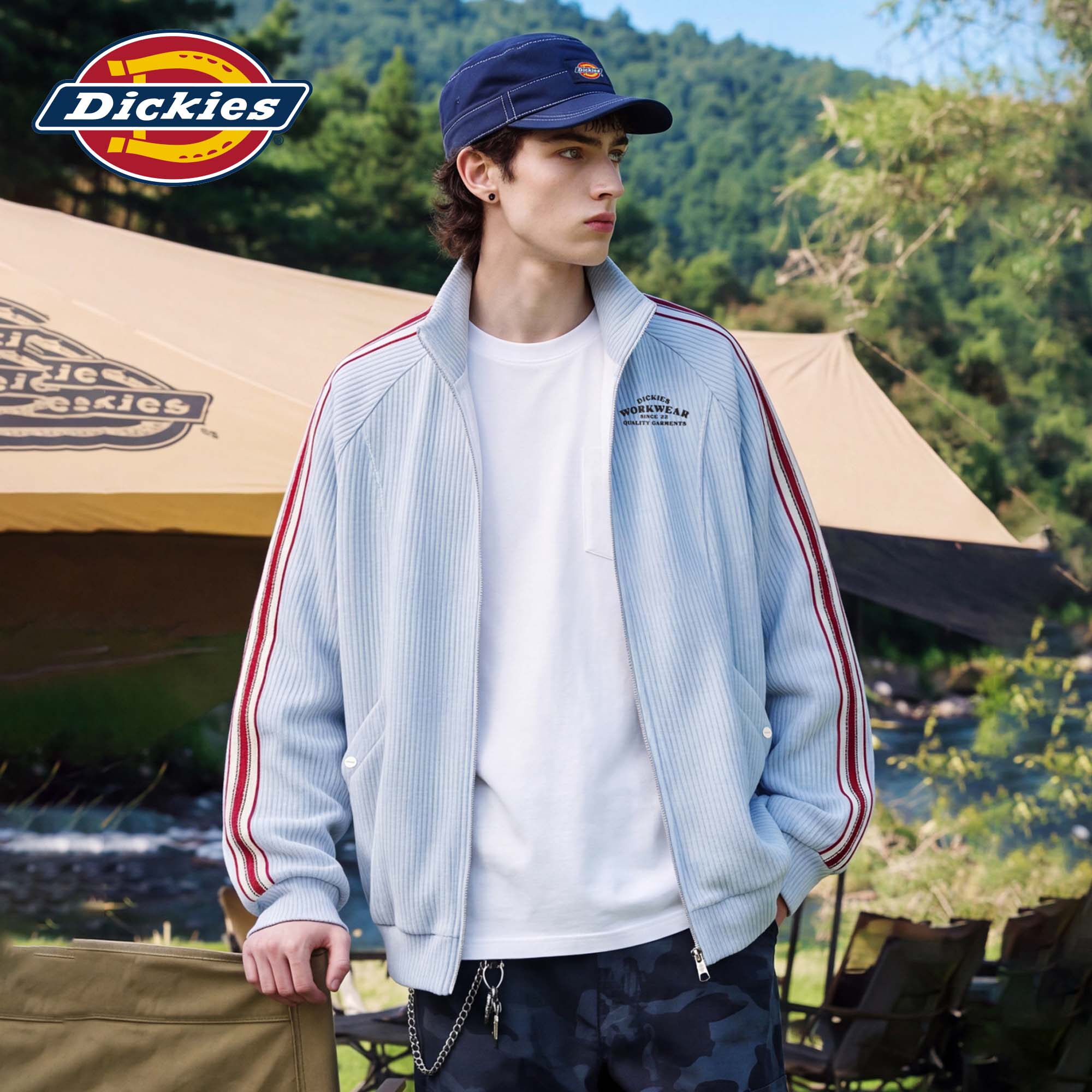 Dickies帝酷适美式条纹立领夹克男秋季侧边条纹宽松潮牌针织外套M