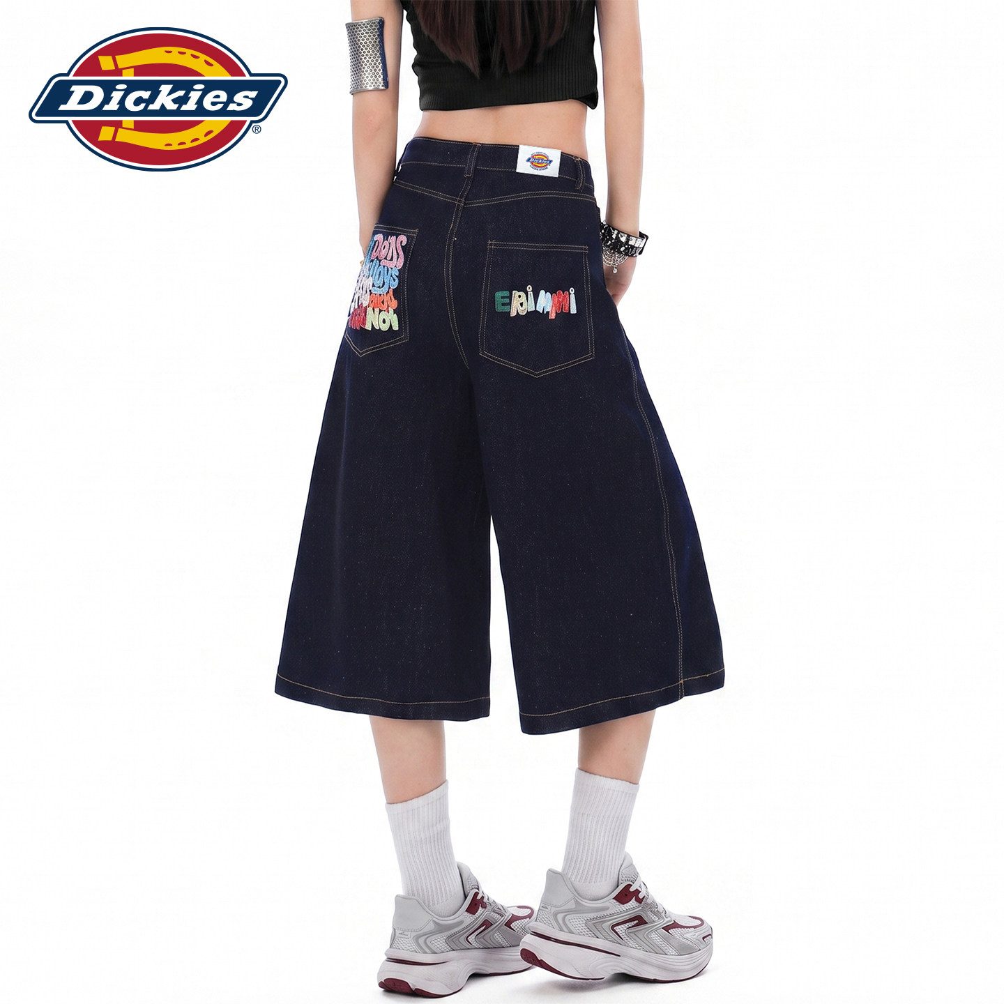 Dickies帝酷适刺绣牛仔阔腿裤女Y图片