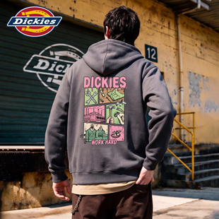 Dickies帝酷适潮牌后背漫画印花连帽开衫卫衣男秋季情侣帽衫外套M