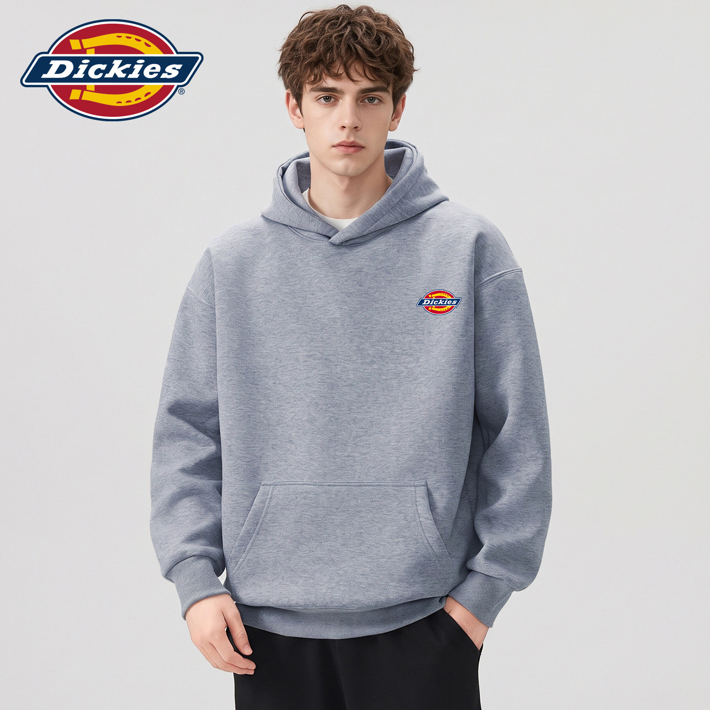 Dickies帝酷适秋季经典印花小标大口袋带帽上衣男士休闲套头卫衣Y