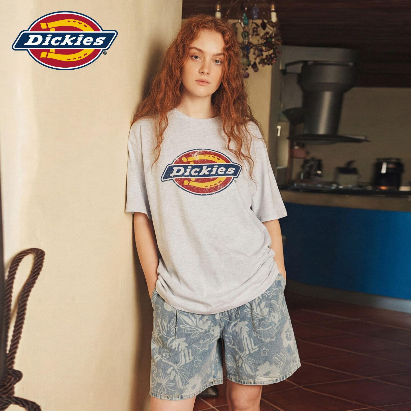 Dickies帝酷适短袖T恤女新款潮牌宽松百搭圆领印花休闲简约上衣m