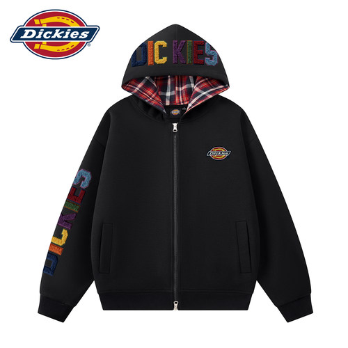 Dickies刺绣连帽格子卫衣外套男