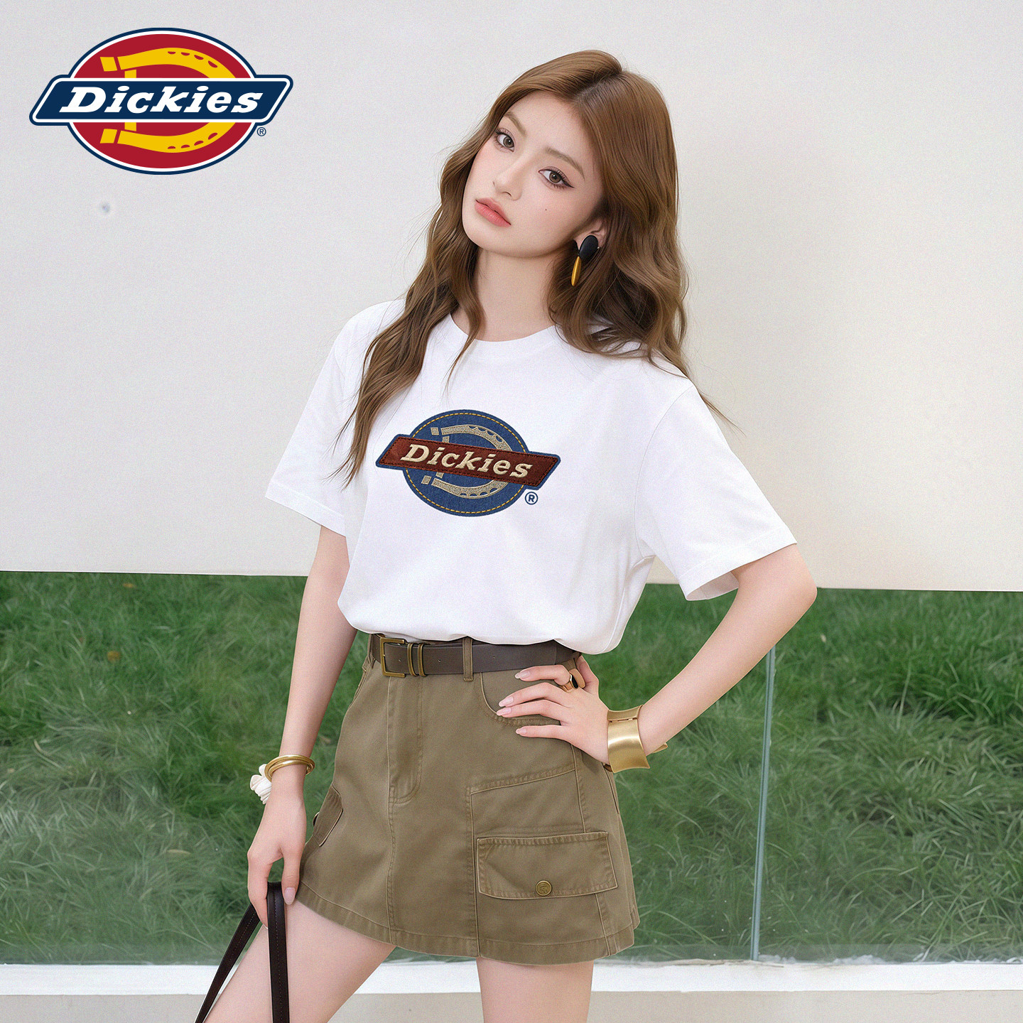 Dickies纯棉短袖女2026夏季新款美式复古宽松正肩T恤百搭白上衣1A
