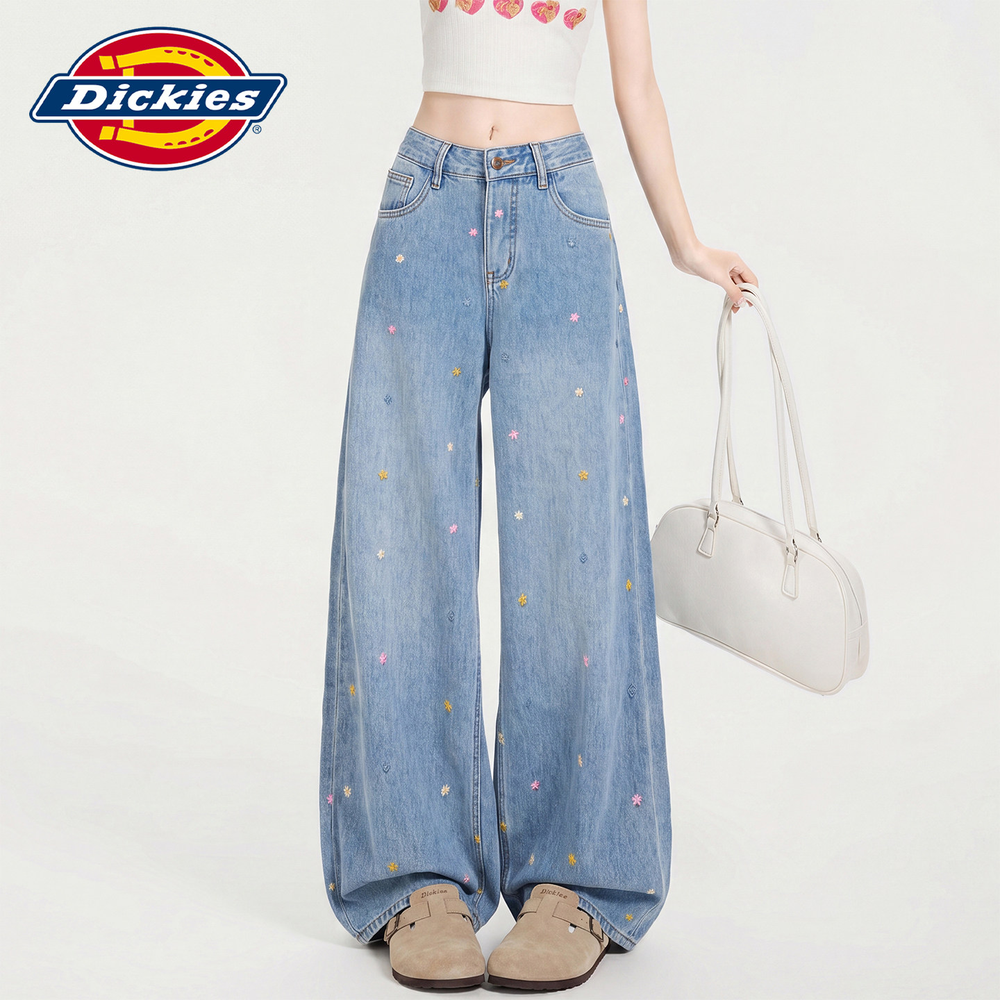 Dickies帝酷适小花刺绣牛仔裤女Y图片