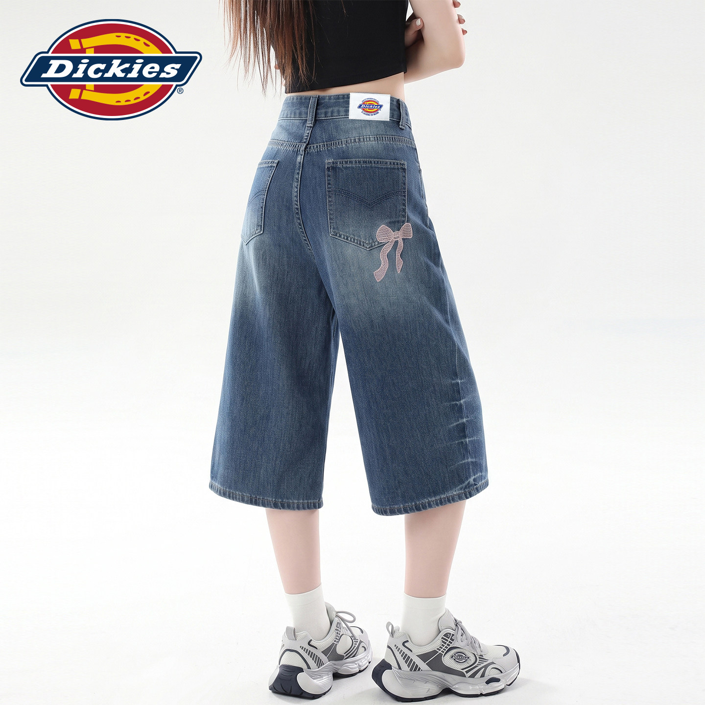 Dickies帝酷适刺绣七分牛仔裤女Y图片