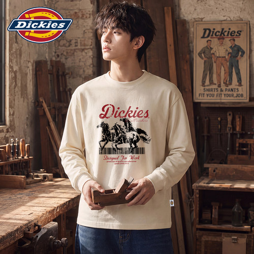Dickies创意印花宽松百搭长袖T恤