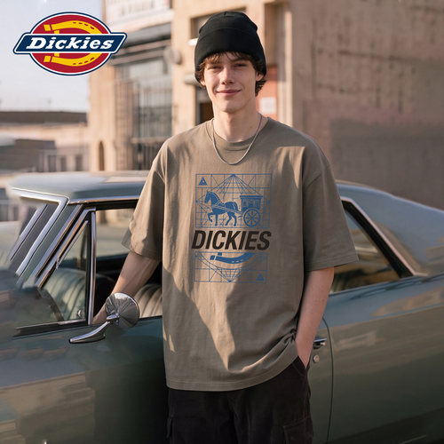 Dickies帝酷适美式复古马车印花短袖T恤男夏季纯棉潮流半袖上衣M