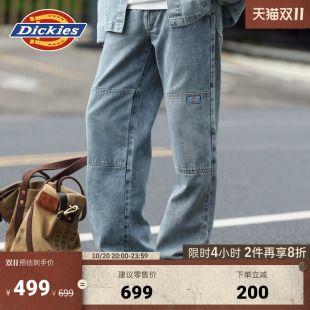 背后logo刺绣牛仔直筒双膝裤 Dickies25秋冬新款 田嘉瑞同款