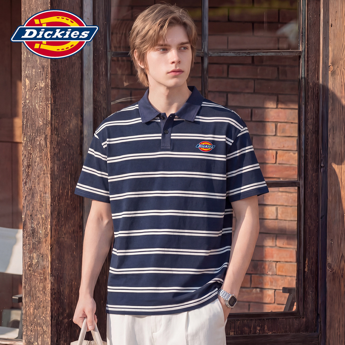 Dickies帝酷适条纹撞色短袖POLO衫夏季薄款男士经典标宽松上衣服Y