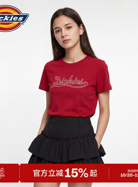Dickies帝酷适字母印花短款T恤女士修身微弹夏季辣妹风露脐上衣J