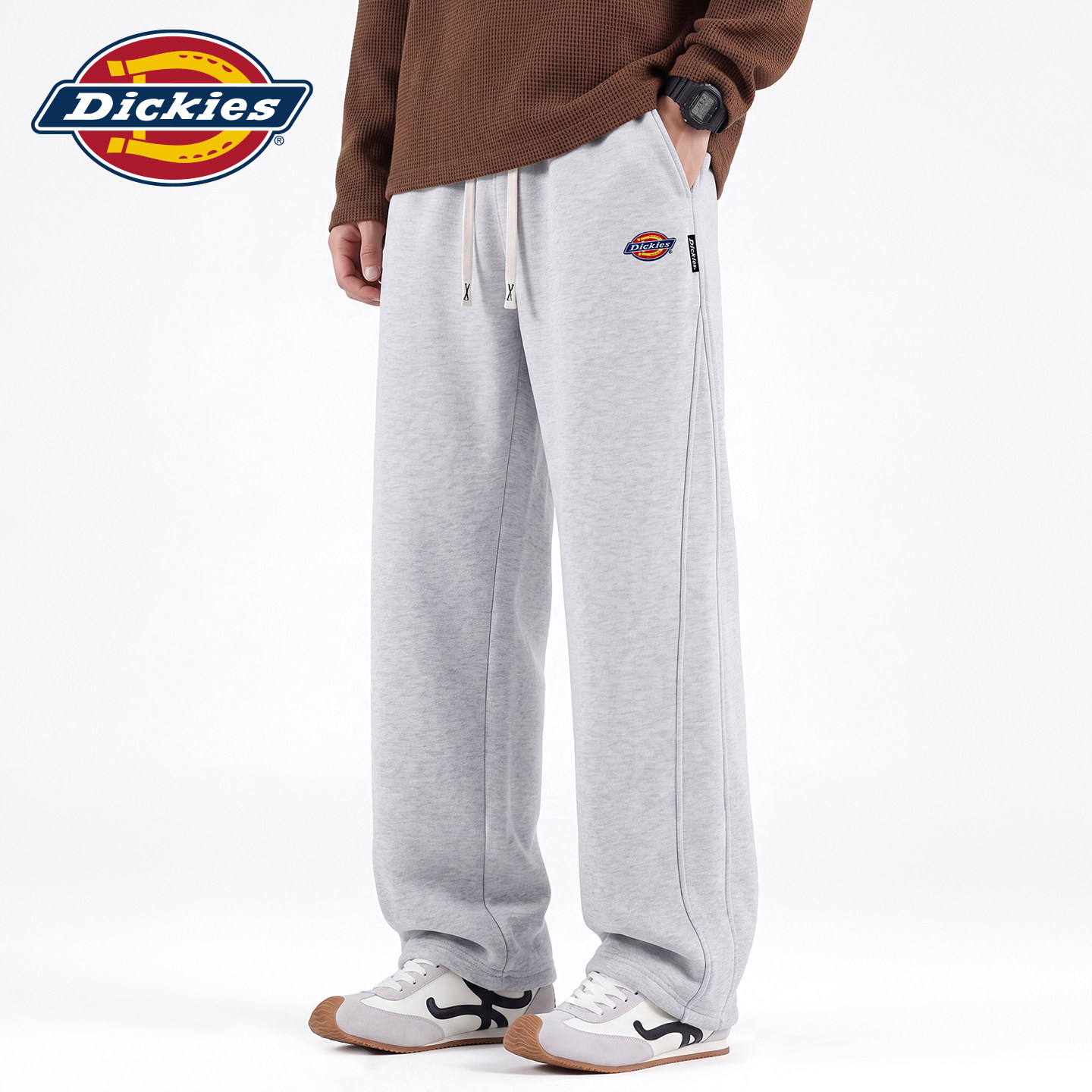 Dickies帝酷适秋季新款拼接针织卫裤男士宽松直筒抽绳百搭休闲裤Y