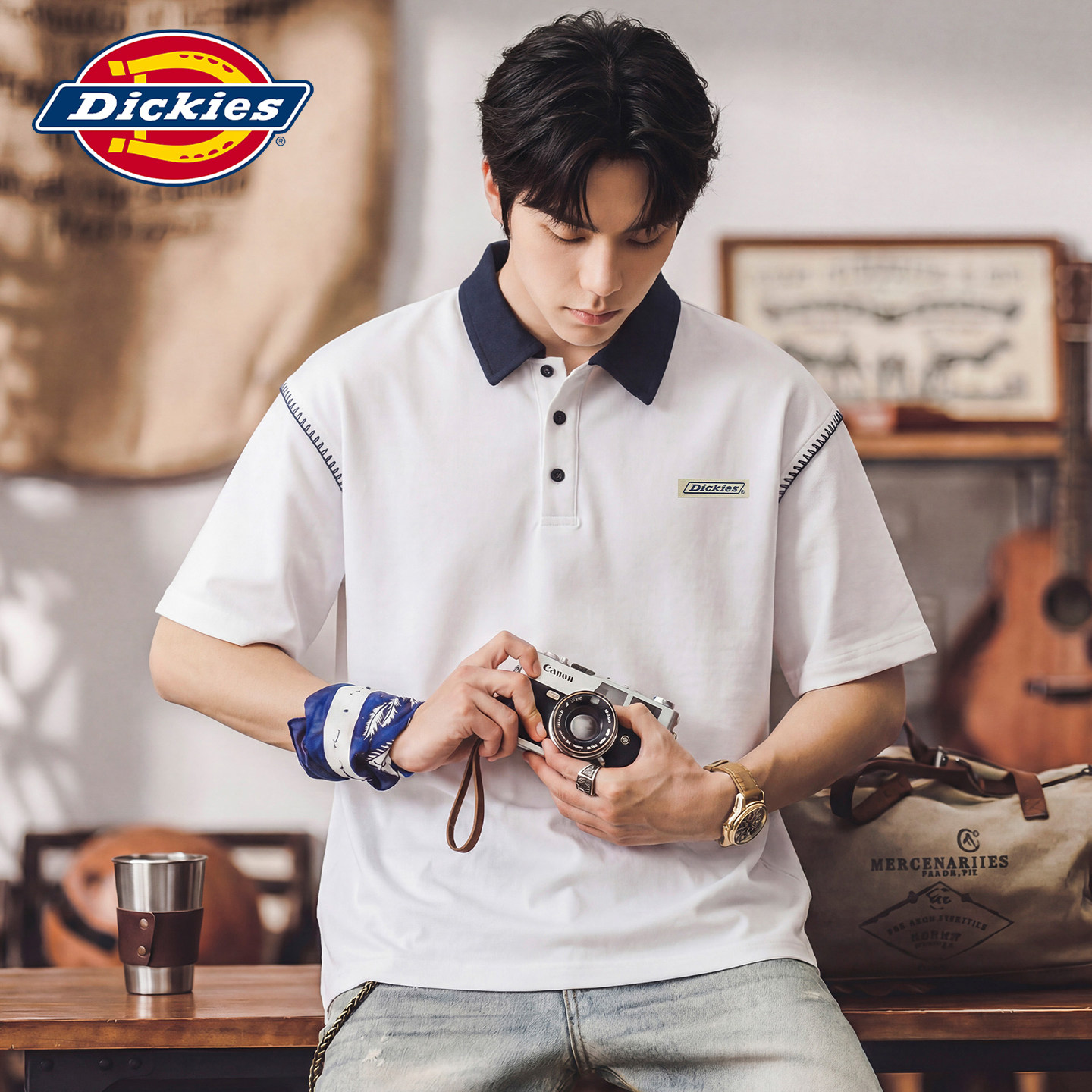 Dickies帝酷适翻领短袖POLO衫男士夏季宽松纽扣设计薄款复古上衣Y