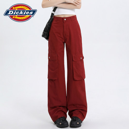 Dickies帝酷适红色阔腿工装裤女Y