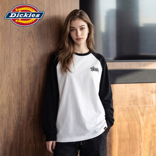 Dickies帝酷适美式插肩袖长袖T恤女2026秋季松弛感上衣黑白拼色m