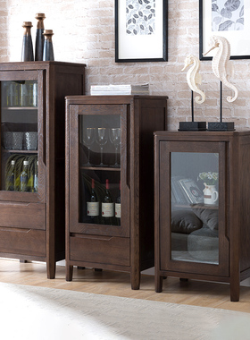 优木家具全实木酒柜北美红橡木柜子实木小书柜边柜客厅柜北欧简约