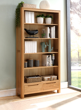 优木家具纯实木书柜1米北美橡木书架实木书橱展示柜北欧简约原木