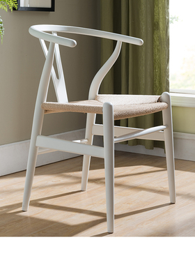 优木家具实木书房椅子餐椅牛皮纸藤编榉木椅子北欧简约白色 现货