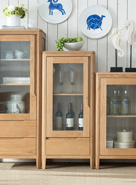 优木家具纯实木边柜橡木边柜实木厅柜实木柜子客厅柜北欧胡桃色