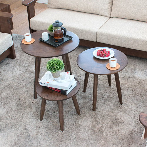 北欧简约全实木圆几红橡木边几