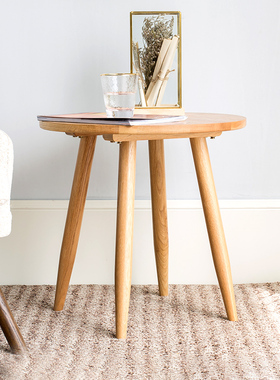 优木家具纯实木小圆几橡木边几小茶几简约客厅角几北欧简约原木色