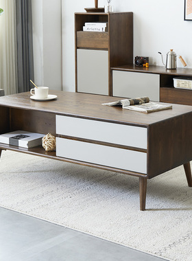 优木家具全实木茶几1.2米北欧轻奢白蜡木茶几1.2米双抽茶几茶桌