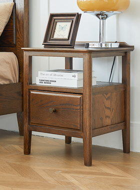 优木家具 纯实木床头柜单抽 橡木卧室储物柜带抽屉 美式卧室家具