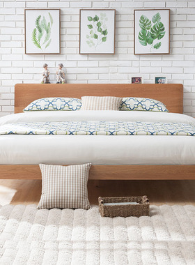 优木家具 全实木床1.8米 双人床1.5米 红橡木床北欧简约原木 现货