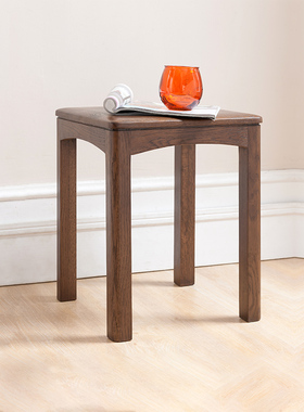 优木家具纯实木凳子小凳橡木方凳实木凳化妆凳北欧简约胡桃色家具