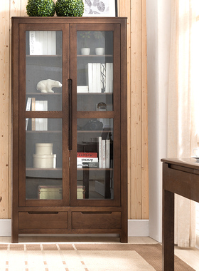 优木家具纯实木书柜1米书架0.85米北美橡木书橱实木北欧简约原木