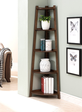 优木家具纯实木置物架橡木五层花架实木书架墙角架美式客厅家具