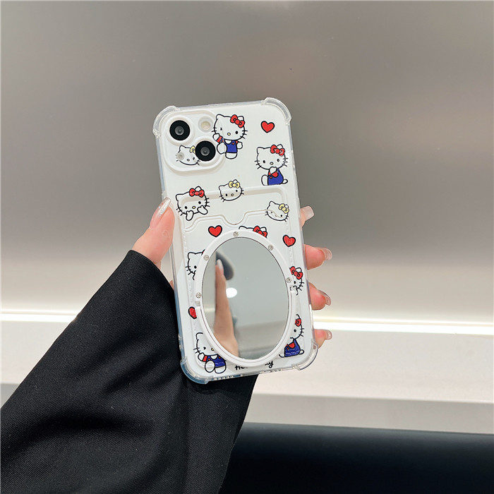 卡通凯蒂猫iphone17promax适用苹果15/16pro透明13KT猫零钱包14镜子手机壳插卡包防摔小红书同款小卡