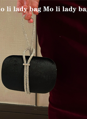 Moli高级感手包晚宴礼服包包女丝绒手机手腕包珍珠链旗袍包宴会包