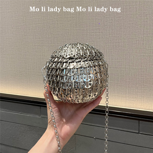 闪亮包手工编织金属感亮片包晚宴礼服走秀款小圆球包高级感迷你包