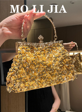 vintage镶钻手工珠绣包流苏包礼服旗袍晚宴包宴会聚会手提包女包