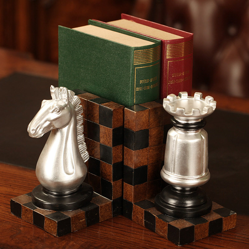 跨境国际象棋书挡摆件老板领导办公室书本文件收纳书立架书靠装饰