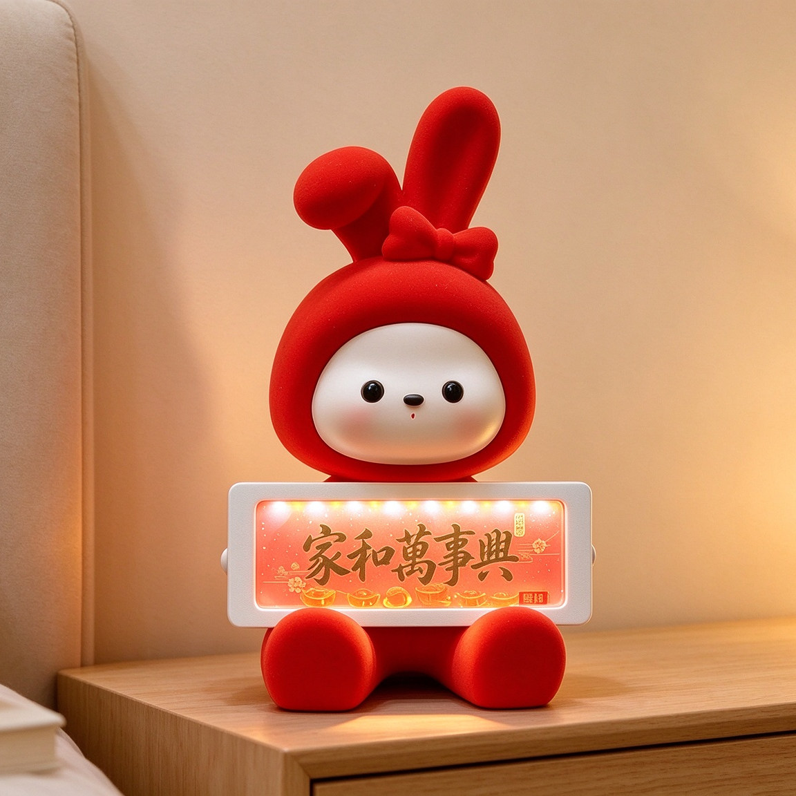 家和万事兴红兔子发光字摆件
