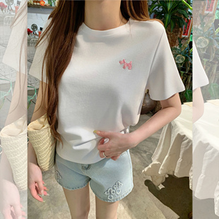 现货闪发精梳棉宽松短袖 刺绣夏日独特漂亮上衣显瘦 女t恤2026新款