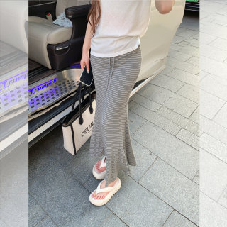 钟菲菲莫代尔条纹修身高腰半身裙女2025新款长裙鱼尾裙夏季小个子