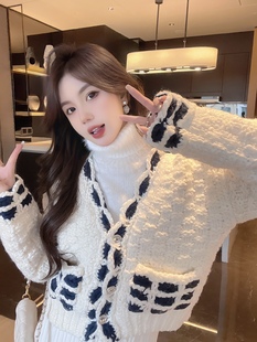 加厚粗麻花慵懒风软糯毛衣开衫 钟菲菲秋冬2024新款 外套女独特别致