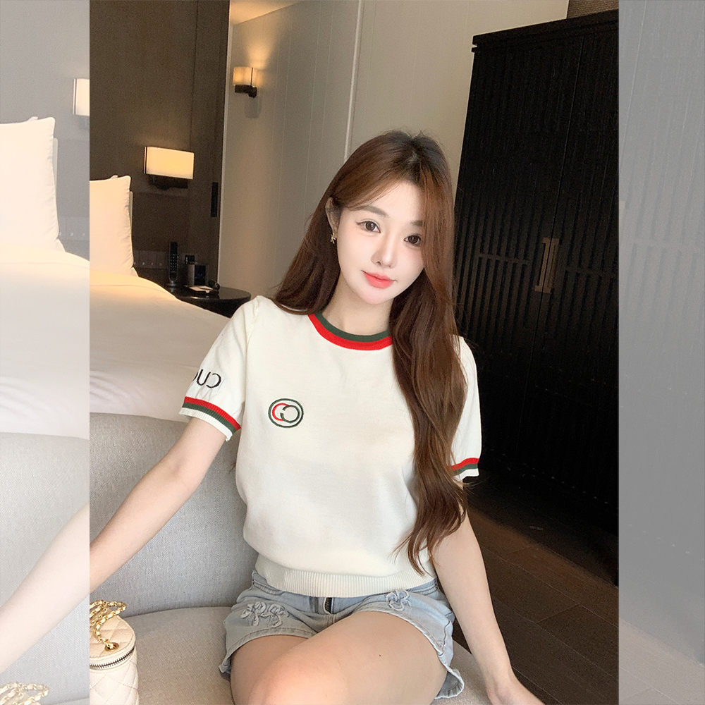 钟菲菲冰丝针织衫T恤短袖女款2025新款独特漂亮上衣气质超好看