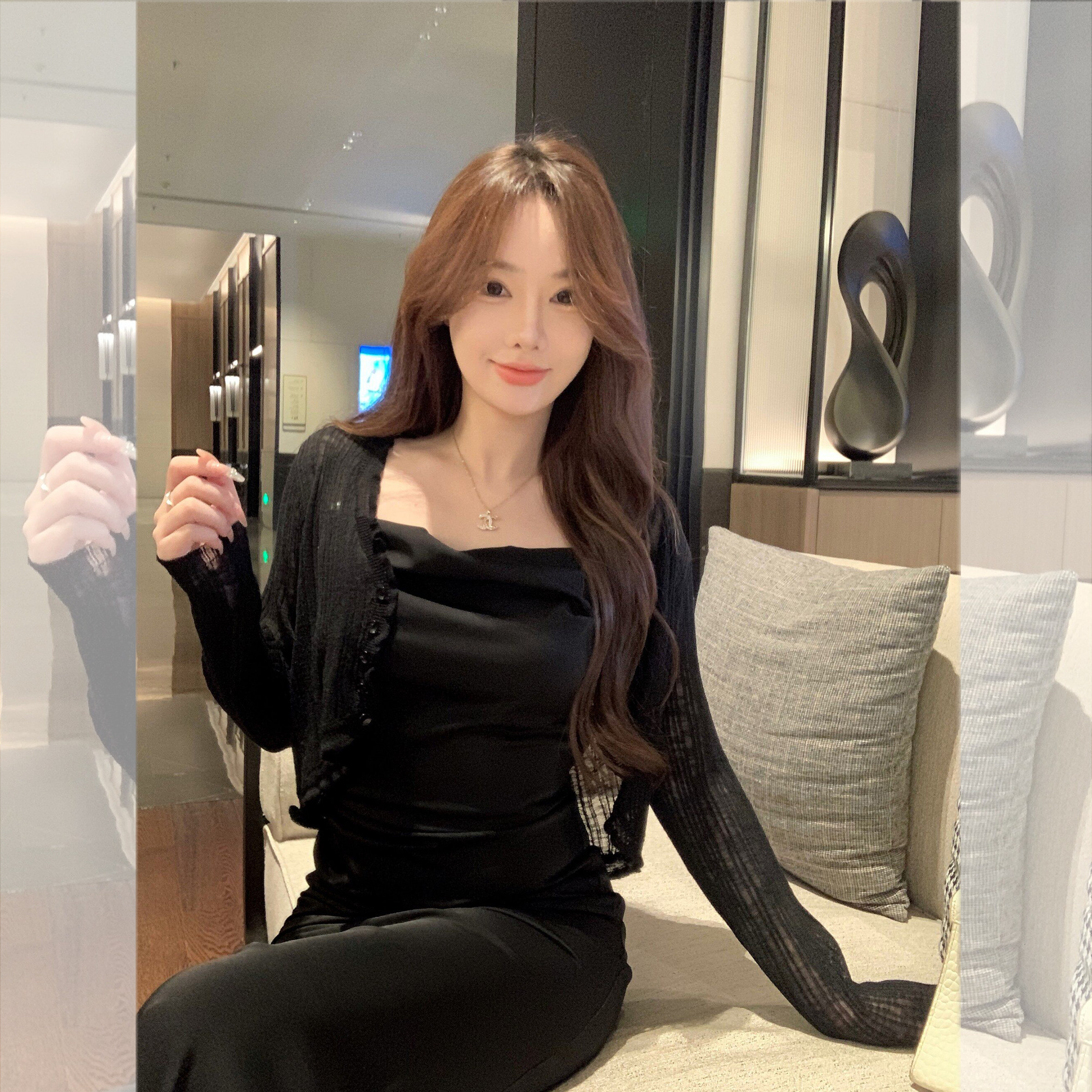 波浪边开衫冰丝防晒V领单排扣