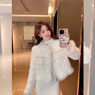 现货鸵鸟毛羽绒内胆小香风外套女秋冬2026新款爆款高级感超好看