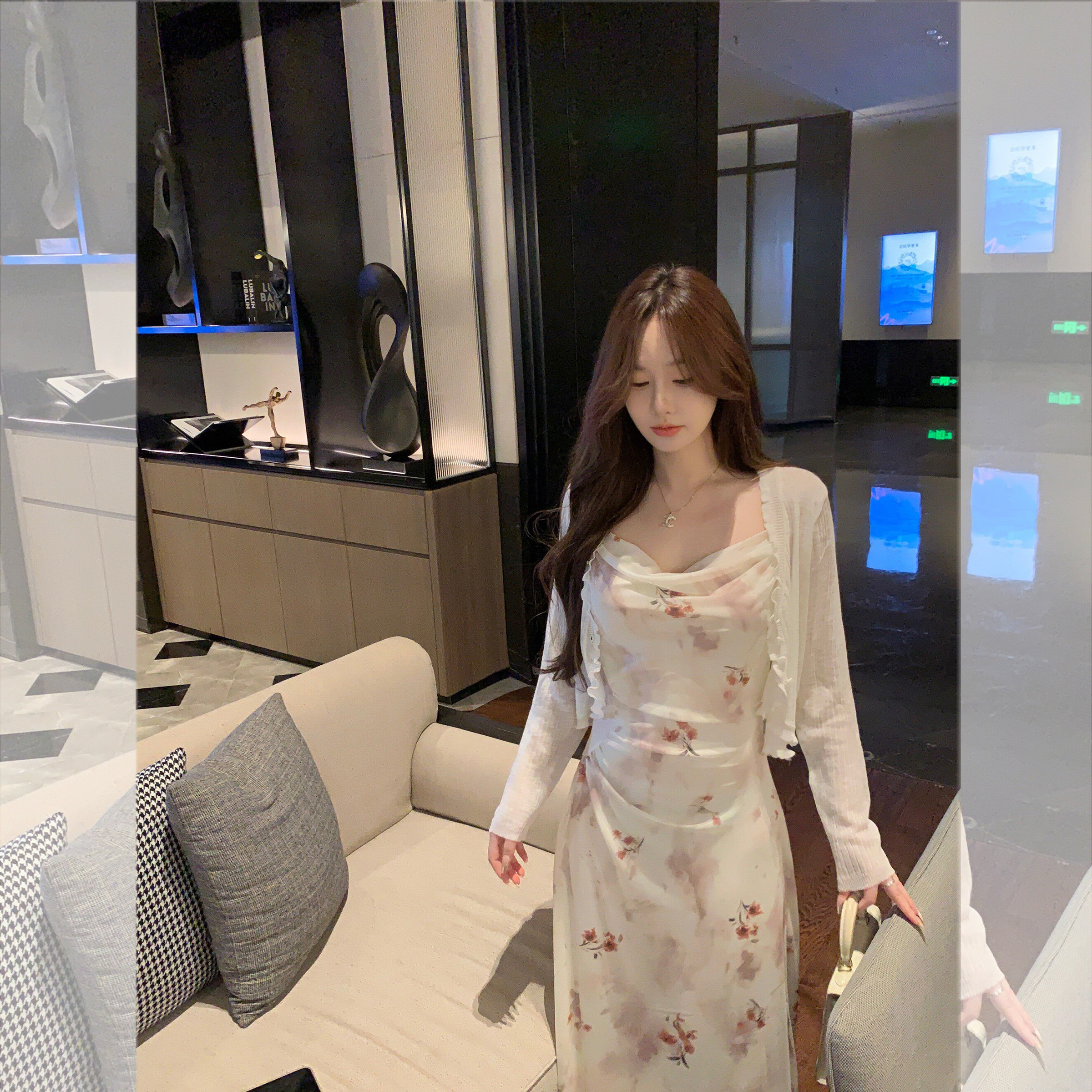 波浪边开衫冰丝防晒V领单排扣